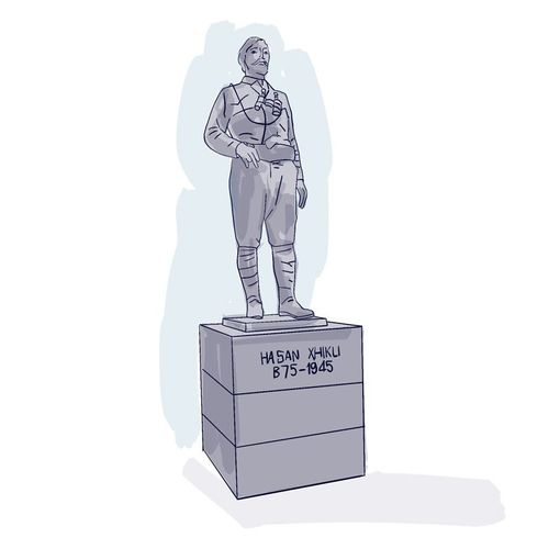 Statue Hasan Xhikli et Xhamia e Teqes