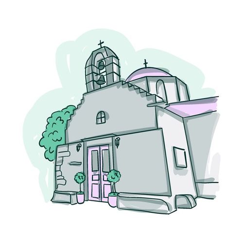 L’église Agia Kyriaki et la bibliothèque 