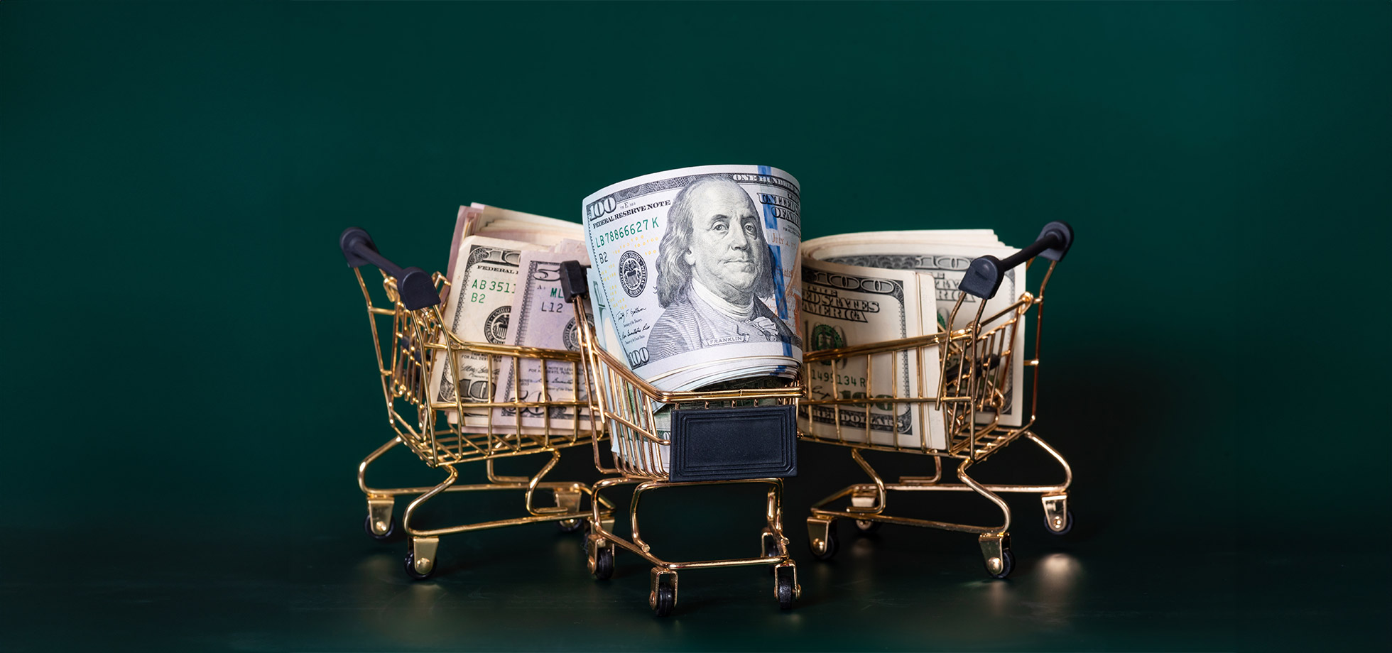 Dollars in shopping trolleys