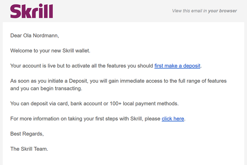 Skrill confirmation email