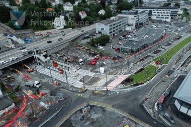 Dronebilete frå bybanebygginga over Mindemyren 7. juli 2022