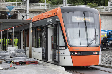 Første testkjøring med bybanen til Fyllingsdalen - Kristianborg Haldeplass