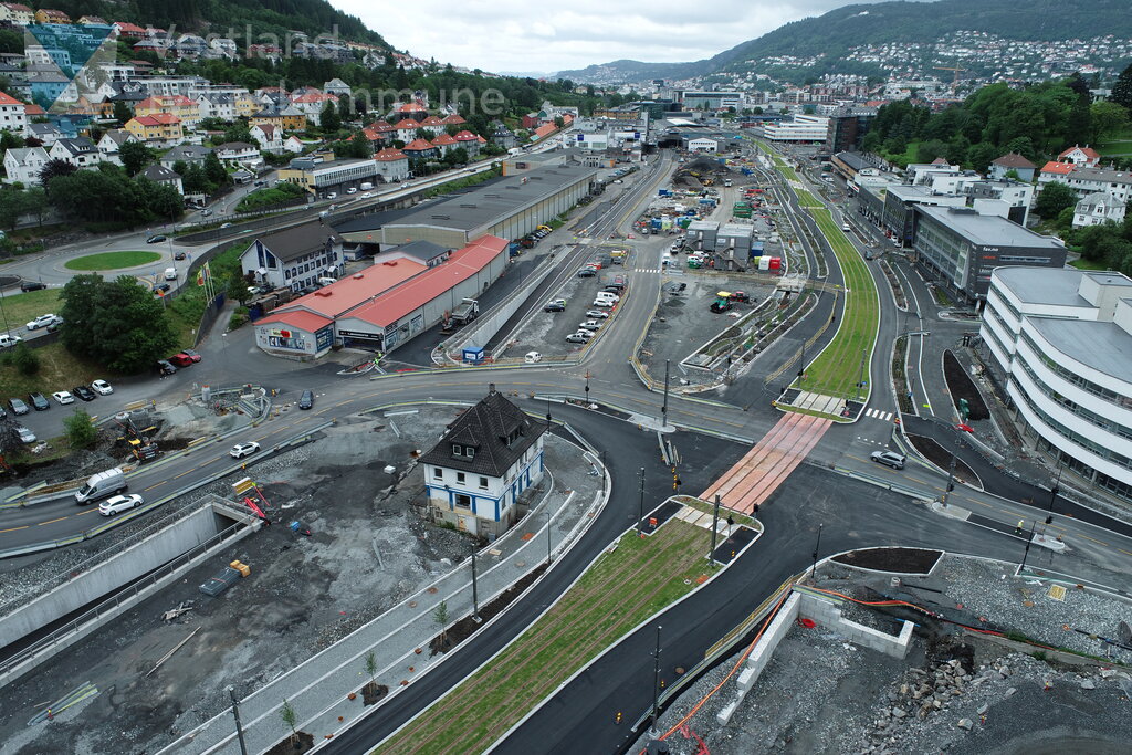 Dronebilete frå bybanebygginga over Mindemyren 7. juli 2022