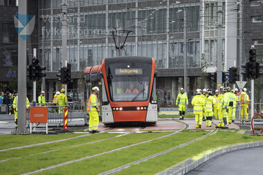 Første testkjøring med bybanen til Fyllingsdalen - Kanalveien