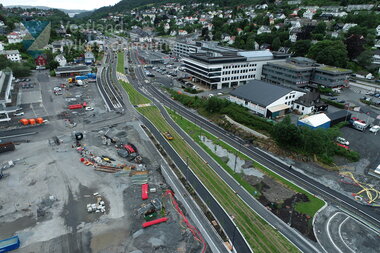 Dronebilete frå bybanebygginga over Mindemyren 7. juli 2022