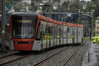 Første testkjøring med bybanen til Fyllingsdalen - Kronstad