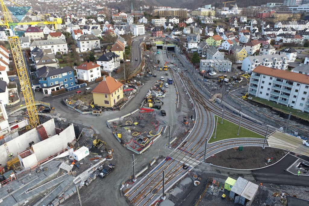 Dronebilete frå bybaneutbygginga