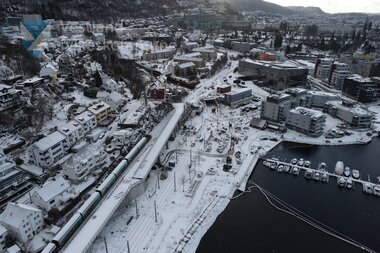 Dronebilete frå bybanetraseen ved Store Lungegårdsvann