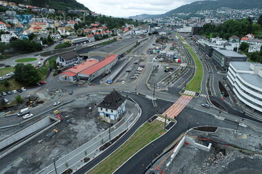 Dronebilete frå bybanebygginga over Mindemyren 7. juli 2022