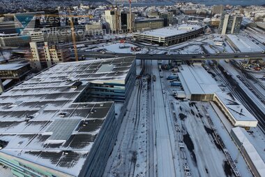 Dronebilete frå bybanetraseen ved Store Lungegårdsvann