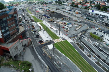 Dronebilete frå bybanebygginga over Mindemyren 7. juli 2022