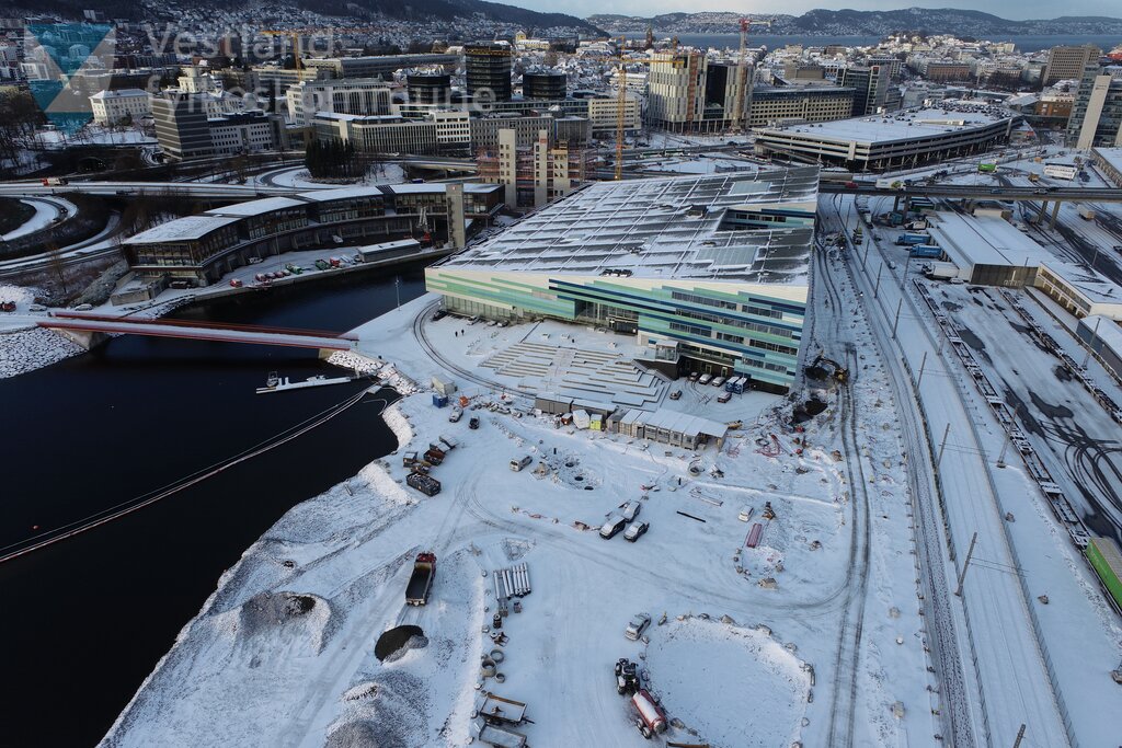 Dronebilete frå bybanetraseen ved Store Lungegårdsvann