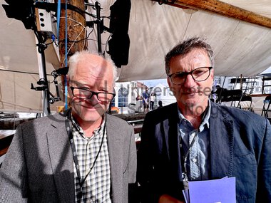 Arendalsuka 2024 – professor Halvard Vike og leder av strategisk forskningsområde demokrati, samfunnsorganisering og styring Ole Jacob Thomassen 