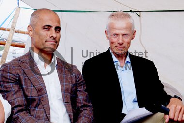 Arendalsuka 2024 – stortingsrepresentant Mahmoud Farahmand og Nav-direktør Hans Christian Holte 