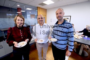 Avdelingslederne Hilde Eide Tørring og Morteza Shabani fra Fagskolen Vestfold og Telemark og  instituttleder Tor-Inge Myklebust Lie fra USN