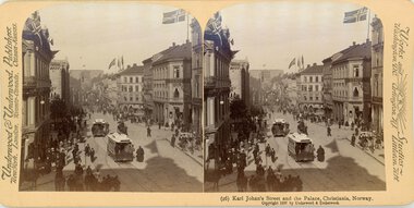 Karl Johans gate med slottet stereofoto ca. 1897