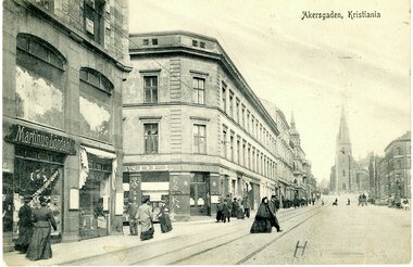 Stemningsbilde fra Akersgata, tidlig 1900-tall