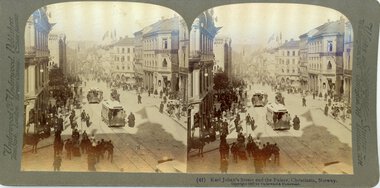 Karl Johans gate med slottet stereofoto ca. 1897