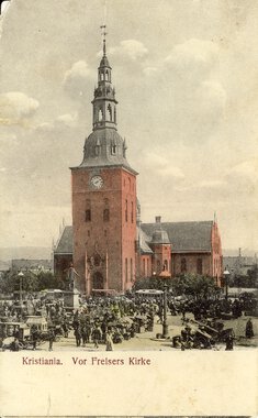 Vor frelsers kirke. tre typer hestesporvogn ca 1890