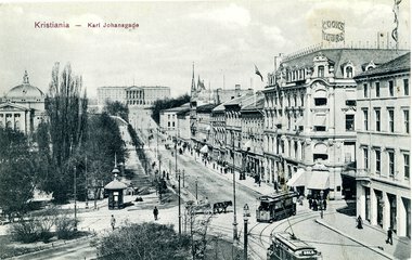 1389	Karl Johans gate med 2 sporvogner