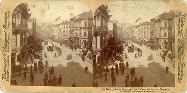 Karl Johans gate med slottet stereofoto ca 1897