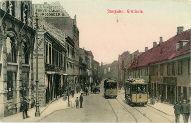 Delvis håndkolorert Storgata