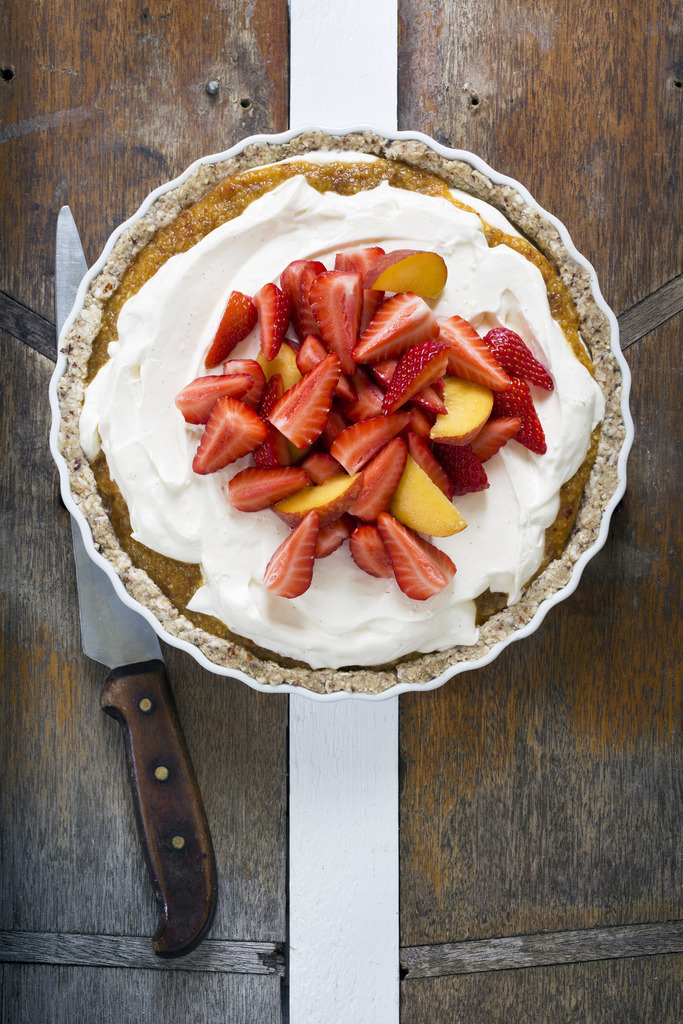 ostekake med ferskenpure og hint av kokos