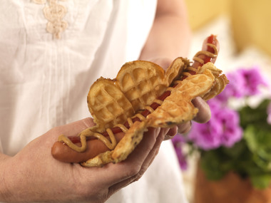 Potetvafler og pølser