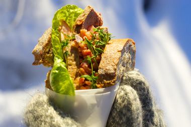 Blings med leverpostei og bacon 