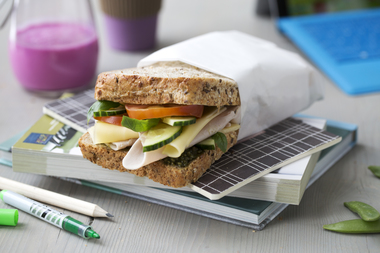 Grov panini med ost, kalkun, pesto og tomat kald