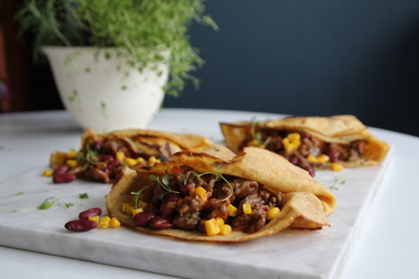 Grov pannekake med restemat