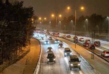 Snøvær på motorvegen