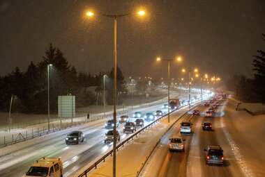 Snøvær på motorvegen