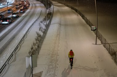 Snøvær på Sykkelstamvegen