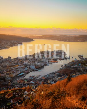 Solnedgang fra  Fløyen i Bergen