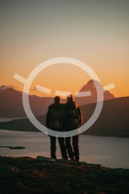 Nesna in the midnight sun seen from Hammarøytinden