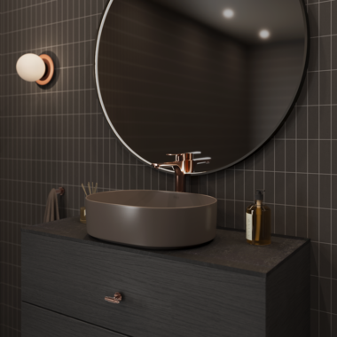 Dyp atilkosenpt, Nea, Roca Inspira coffee, Umbra rundt speil, Fima amber bronse