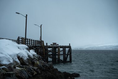 Telegrafbukta i gråvær 