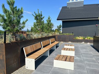 VROOM bench, BLOC lounge table