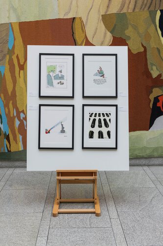 Åpning av karikaturutstilling i vandrehallen 19. mars 2025