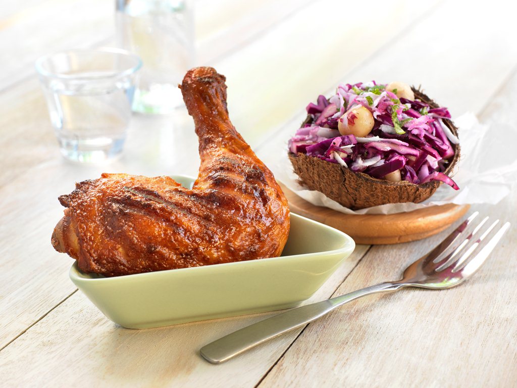 Grillet kyllinglår med kålsalat