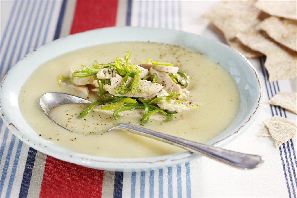 Purre- og hvitløksuppe med kylling 