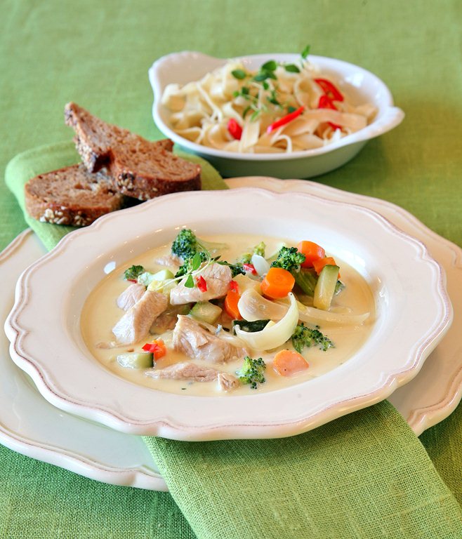 Kalkun med gorgonzola og pasta