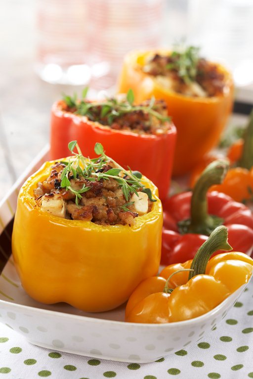 Paprika fylt med kyllingkjøttdeig 