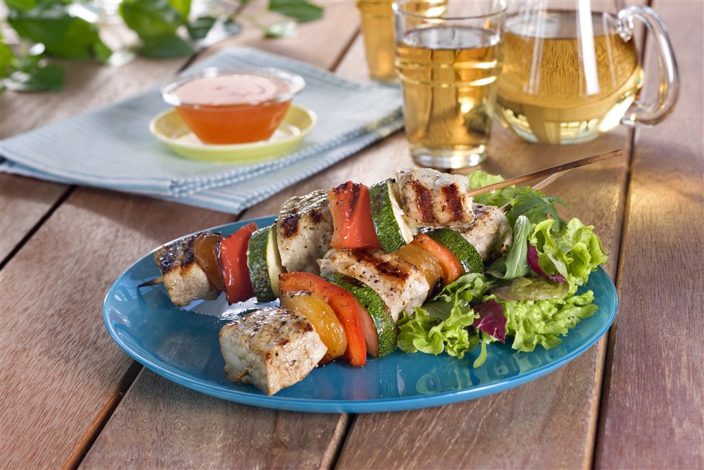 Grillspyd med svinekjøtt og aprikos