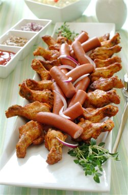 Kylling- og pølsesnacks 