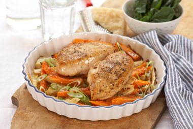 Kyllingfilet med gratinerte rotgrønnsaker