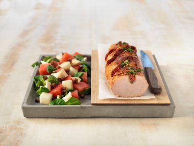 Helstekt ytrefilet av svin med chorizo og rosmarin