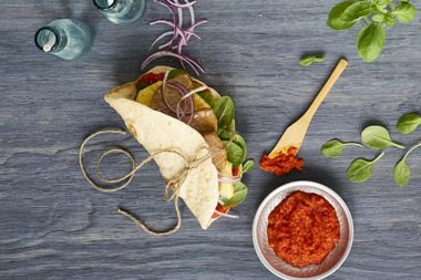 Pitasandwich med svinebiff                               