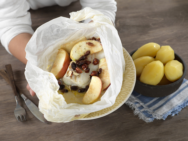 Skattekiste med torsk og eple